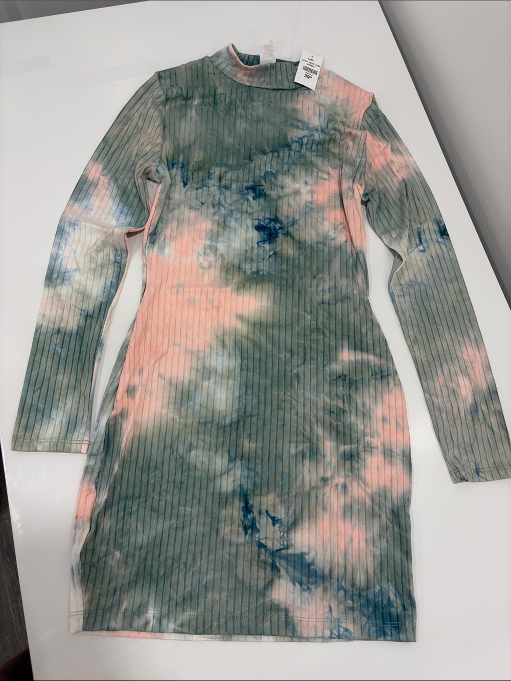 Forever 21 Tie-Dye Ribbed Long-Sleeve Bodycon Dress - Pink & Green